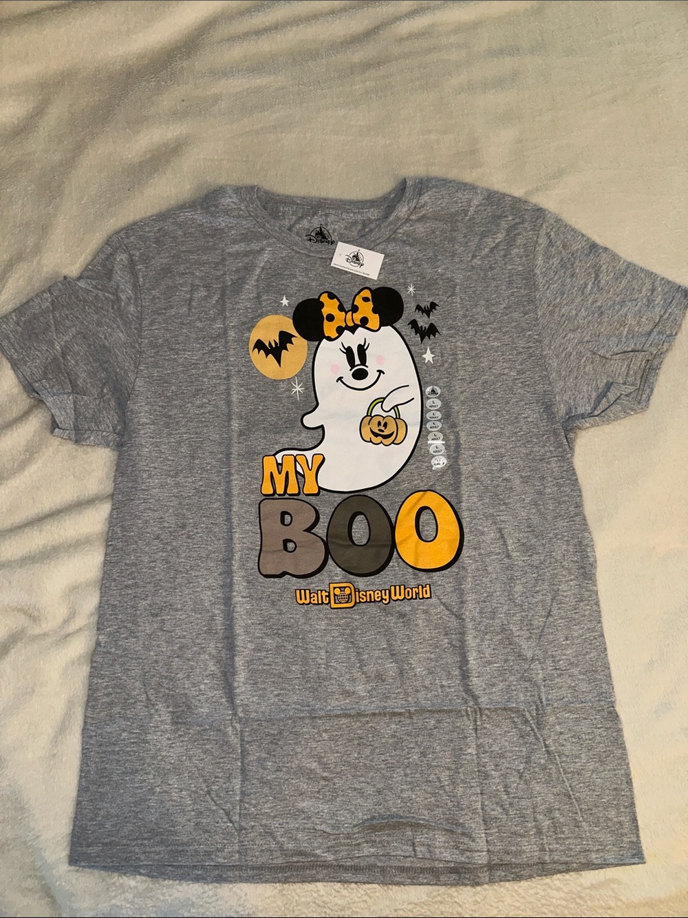 Disney Gray Minnie Ghost Halloween Tee with Yellow Accents